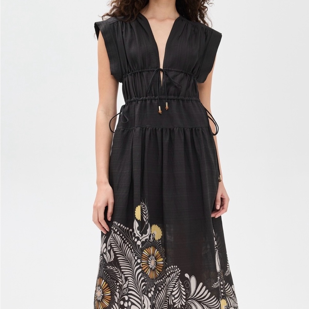 Sabina Musayev Black and Gold Floral Maxi Dress